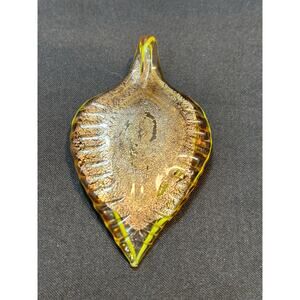 Handmade Lampwork Glass Leaf Pendant  Artisan Statement Piece